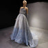 Serene Hill Blue Beaded Luxury Evening Dresses Gowns 2025 Detachable Sleeves A-Line For Women Party LA71506 - SERENE HILL