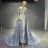 Serene Hill Blue Beaded Sleeveless Evening Dresses Gowns 2025 Luxury A-Line Overskirt For Women Wedding Party LA71588 - SERENE HILL