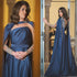 Serene Hill Blue Cape Sleeves Evening Dresses Gowns 2025 Beaded Satin Sexy A-Line For Woman Party LA71215 - SERENE HILL