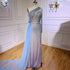 Serene Hill Blue Elegant Mermaid Sexy One Shoulder Beaded Luxury Evening Dresses Gowns For Women Party 2025 LA71429A - SERENE HILL