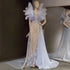 Serene Hill Blue Feather Beaded Evening Dresses Gowns 2025 Mermaid Luxury Elegant For Women Party LA71587 - SERENE HILL