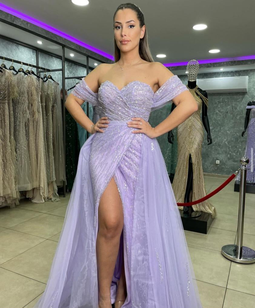 Serene Hill Blue High Split Mermaid Evening Dresses Gowns 2025 Beaded Elegant Luxury For Woman Party LA71595 - SERENE HILL