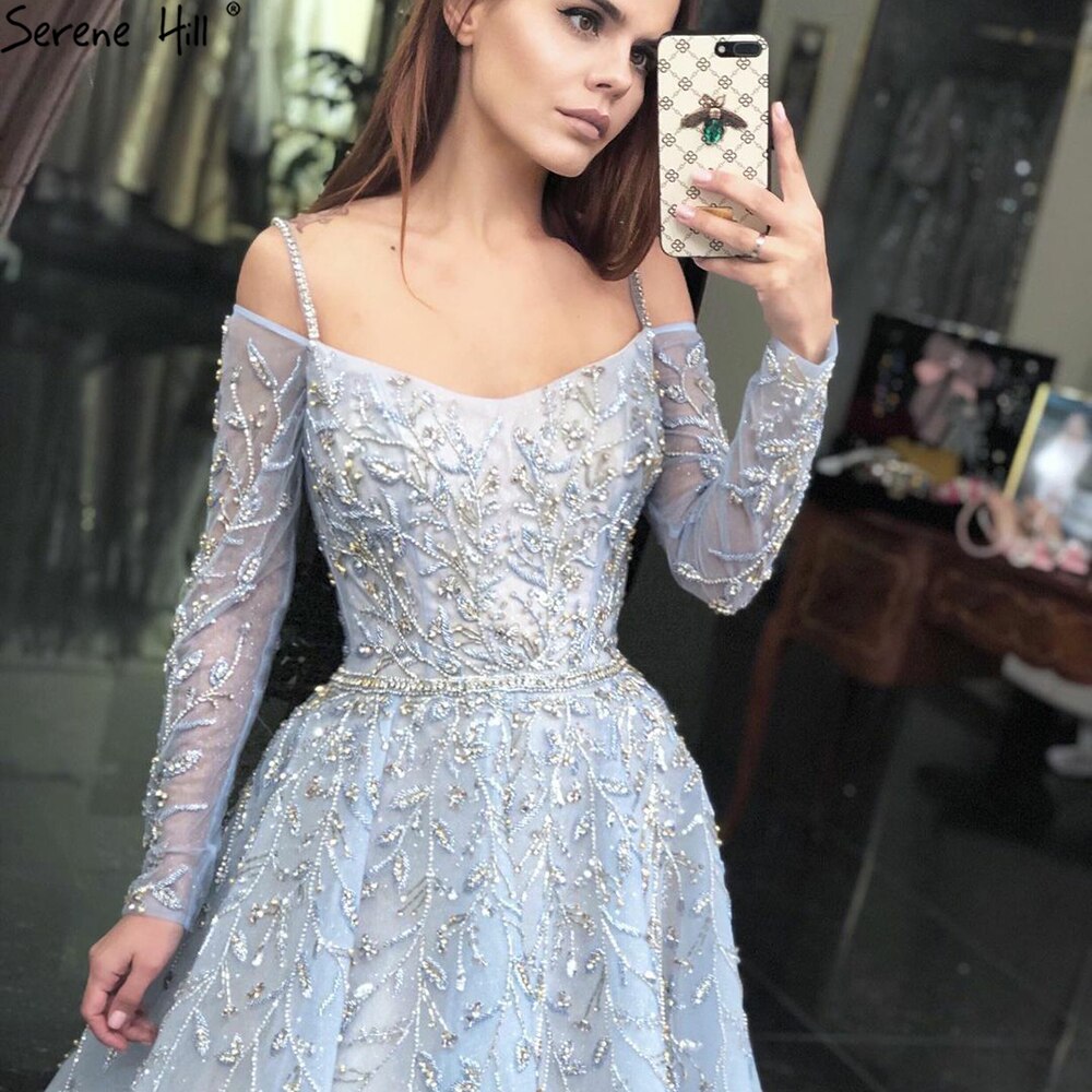 Blue Ball Gown Evening Dresses Arabic LA70812 - SERENE HILL