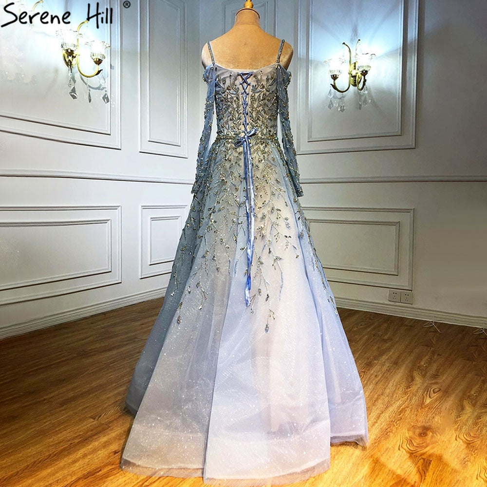 Blue Ball Gown Evening Dresses Arabic LA70812 - SERENE HILL