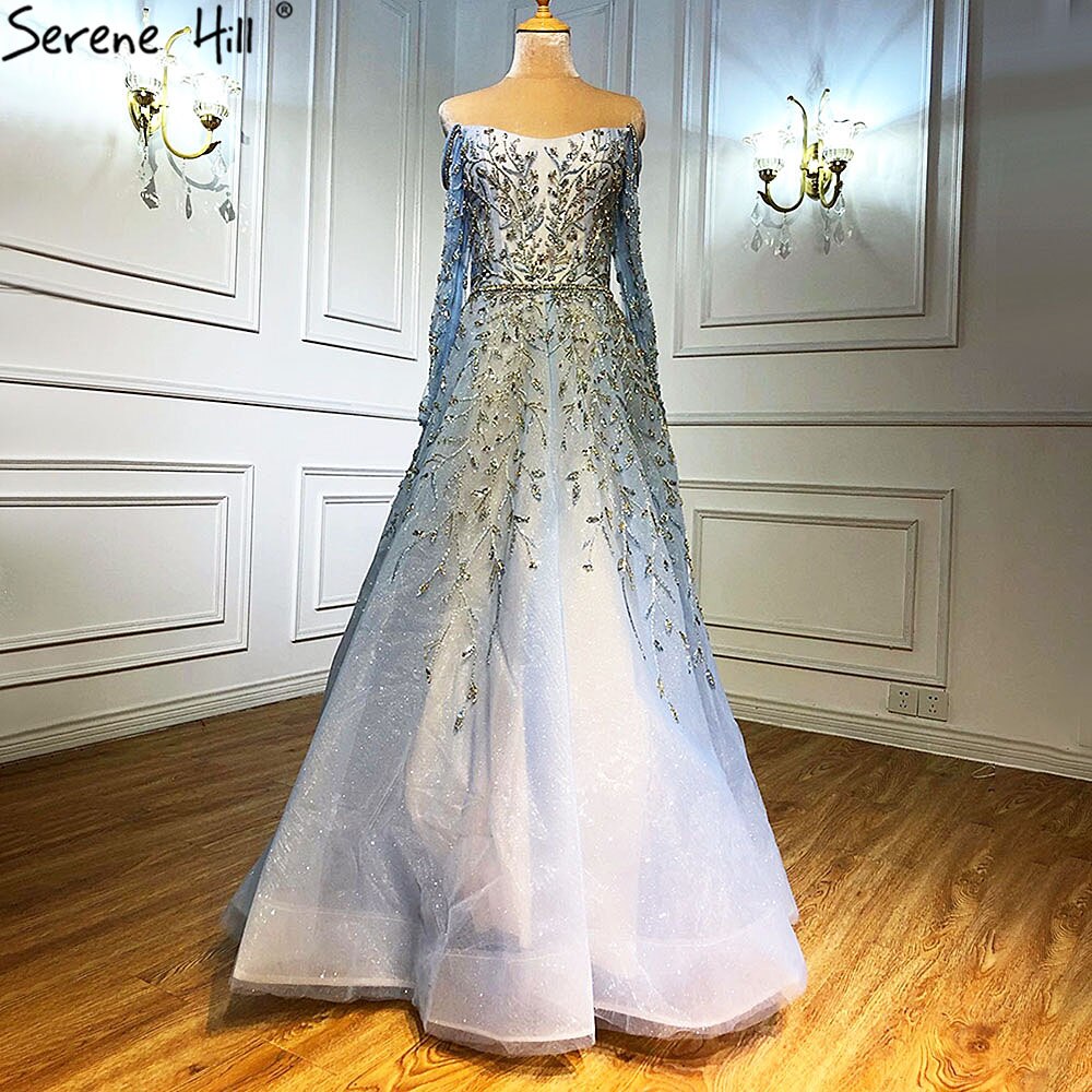 Blue Ball Gown Evening Dresses Arabic LA70812 - SERENE HILL