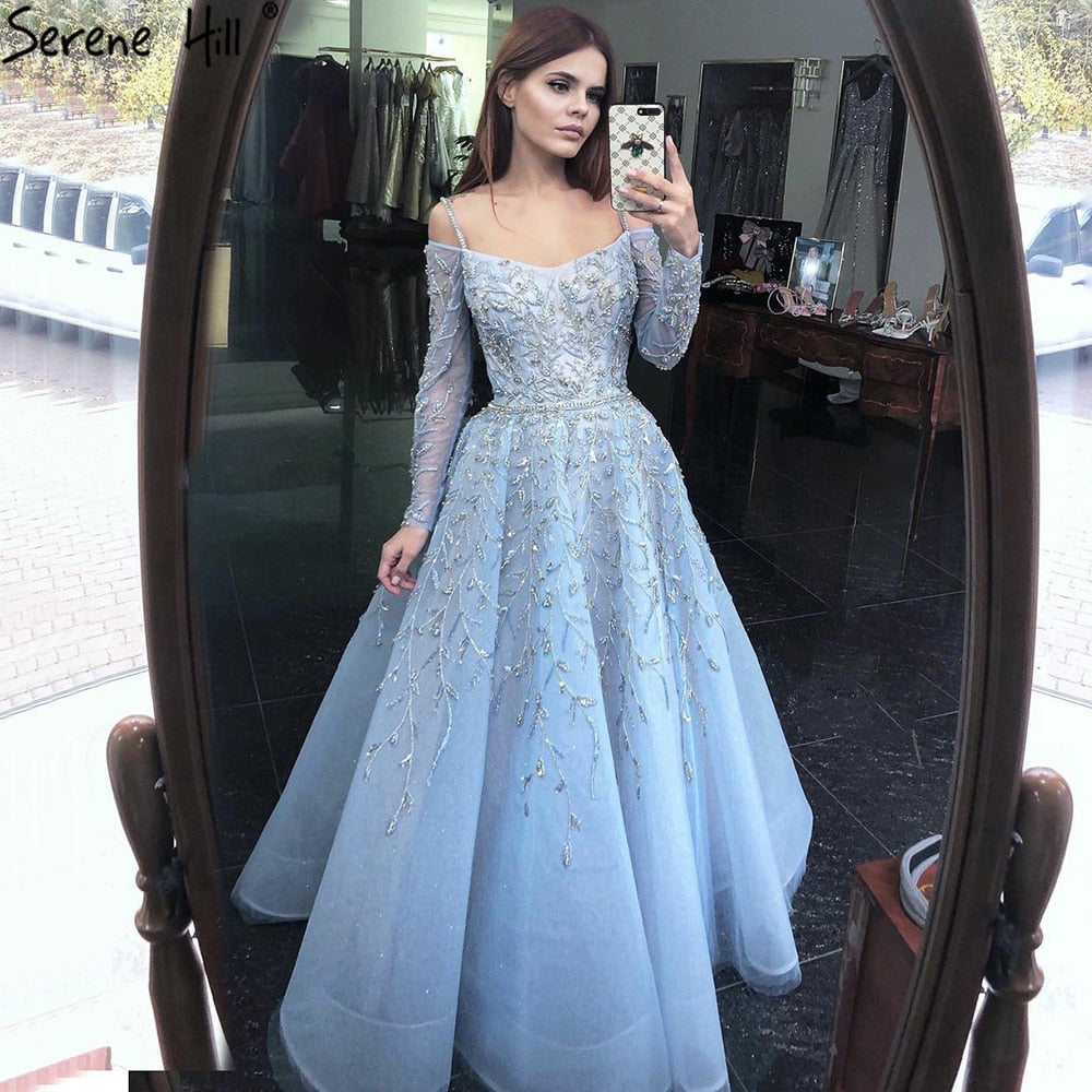 Blue Ball Gown Evening Dresses Arabic LA70812 - SERENE HILL