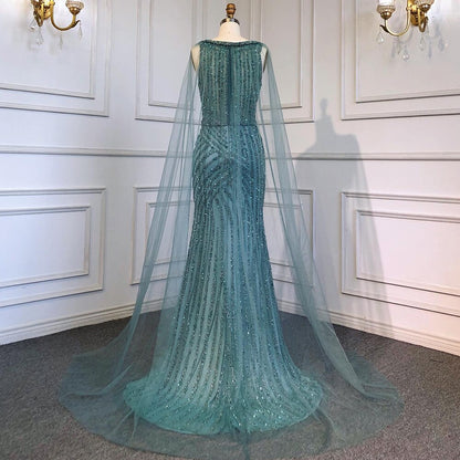 On Sale no return no refund Serene Hill Blue Luxury High Split Evening Dresses Gowns Beaded Elegant Mermaid 2025 For Woman Party LA71580 - SERENE HILL