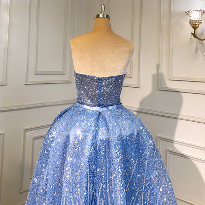 Serene Hill Blue Mermaid Backless Evening Dresses Gowns 2025 Luxury Beaded Elegant Detachable Skirt For Woman Party LA71665 - SERENE HILL