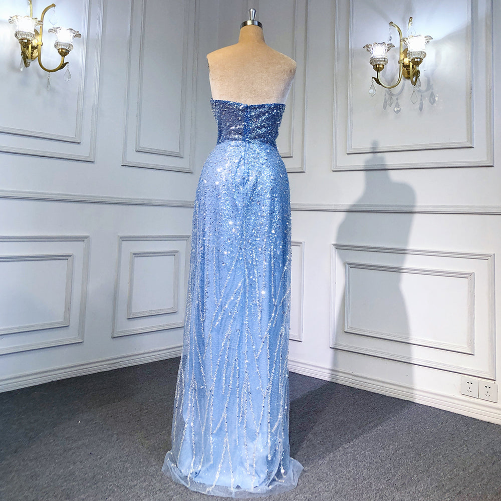 Serene Hill Blue Mermaid Backless Evening Dresses Gowns 2025 Luxury Beaded Elegant Detachable Skirt For Woman Party LA71665 - SERENE HILL