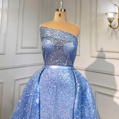 Serene Hill Blue Mermaid Backless Evening Dresses Gowns 2025 Luxury Beaded Elegant Detachable Skirt For Woman Party LA71665 - SERENE HILL