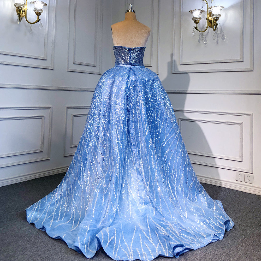 Serene Hill Blue Mermaid Backless Evening Dresses Gowns 2025 Luxury Beaded Elegant Detachable Skirt For Woman Party LA71665 - SERENE HILL