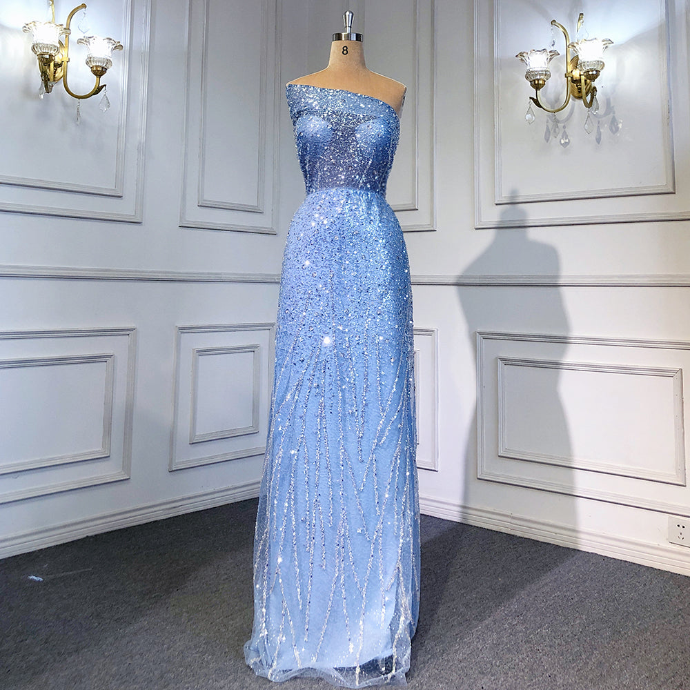 Serene Hill Blue Mermaid Backless Evening Dresses Gowns 2025 Luxury Beaded Elegant Detachable Skirt For Woman Party LA71665 - SERENE HILL