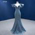 Serene Hill Blue Mermaid Elegant V Neck Luxury Beaded Evening Dresses Gowns For Women Party 2025 High End Custom Made HM67524 - SERENE HILL