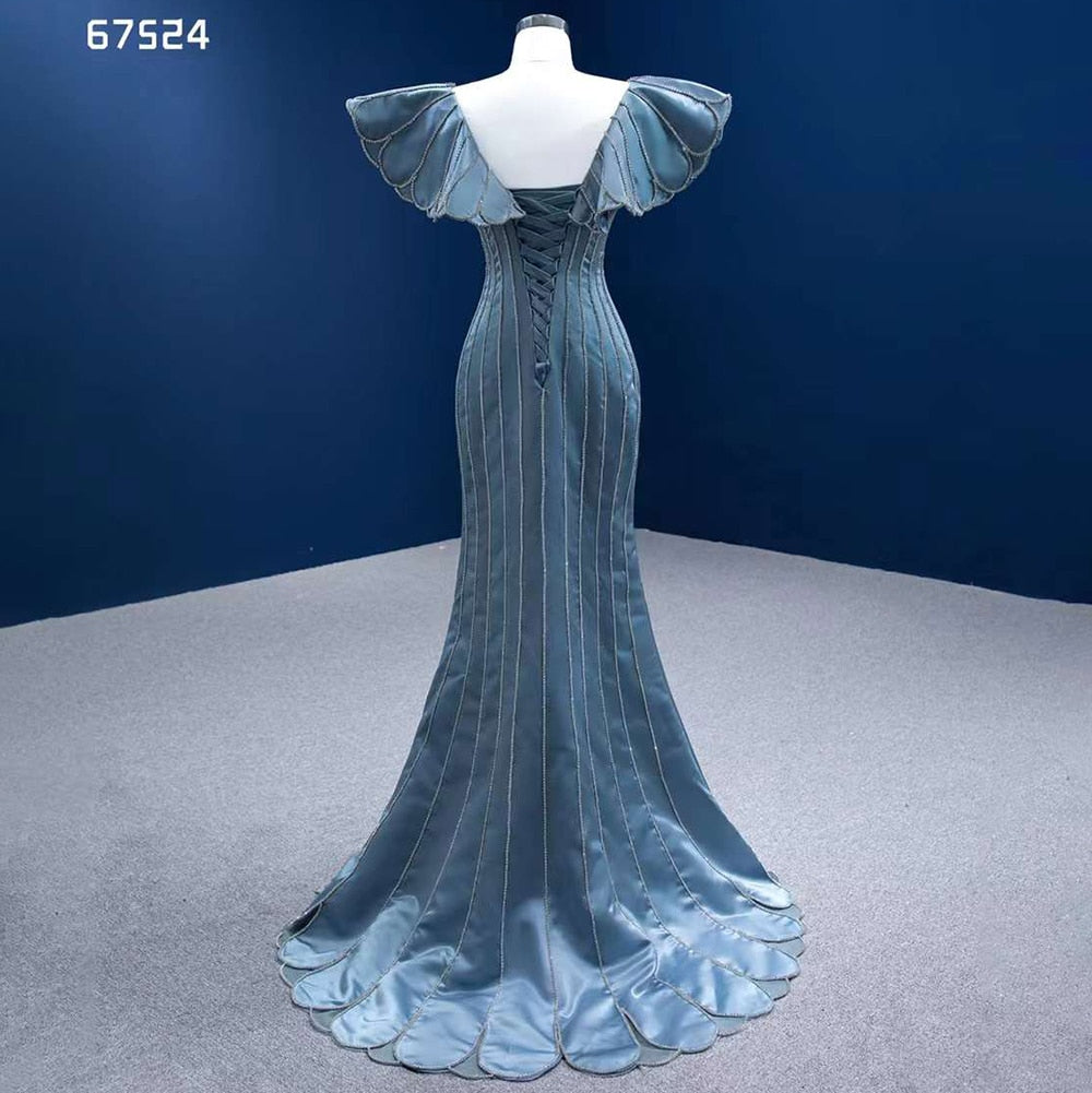 Serene Hill Blue Mermaid Elegant V Neck Luxury Beaded Evening Dresses Gowns For Women Party 2025 High End Custom Made HM67524 - SERENE HILL