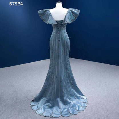 Serene Hill Blue Mermaid Elegant V Neck Luxury Beaded Evening Dresses Gowns For Women Party 2025 High End Custom Made HM67524 - SERENE HILL