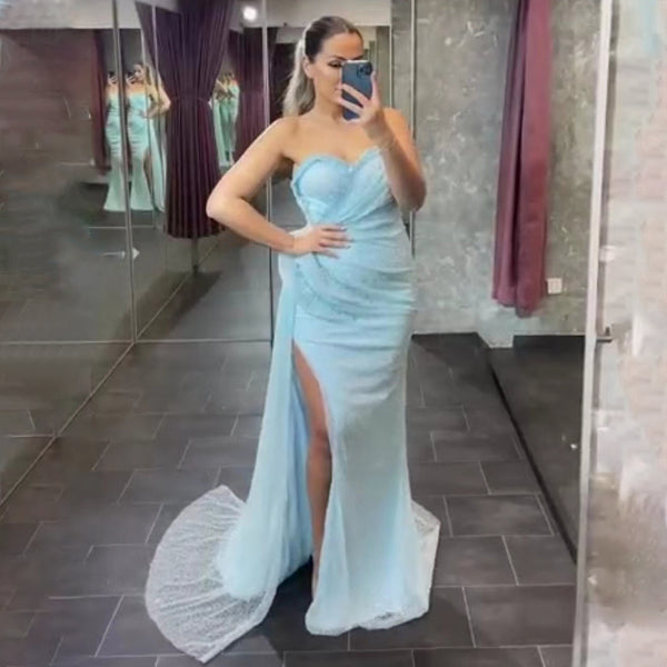 Serene Hill Blue Mermaid High Split Evening Dresses Gowns 2025 Luxury Elegant Overskirt For Women Party LA71660