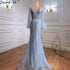 Serene Hill Blue Mermaid Luxury Evening Dresses Gowns Feather Beading Luxury Elegant For Women Party Plus Size 2025 LA70968 - SERENE HILL