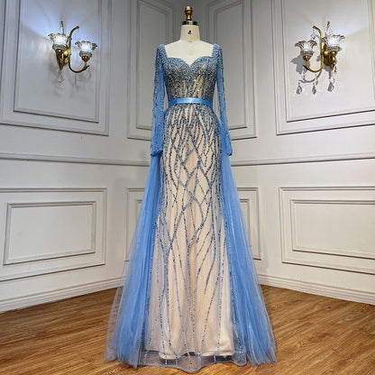 Serene Hill Blue Mermaid Luxury Pearls Beaded Arabic Elegant Evening   SERENE HILL
