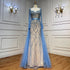 Serene Hill Blue Mermaid Luxury Pearls Beaded Arabic Elegant Evening Dresses Gowns For Woman Wedding Party LA71861 - SERENE HILL