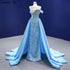 Serene Hill Blue Mermaid Overskirt Evening Dresses Gowns 2025 Beaded Elegant Luxury Satin For Women Party HM67366 - SERENE HILL