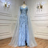 Serene Hill Blue Mermaid Sexy Long Cape Sleeves Evening Dresses High Slipt Gowns Luxury Beaded 2025 For Women Party LA72015 - SERENE HILL