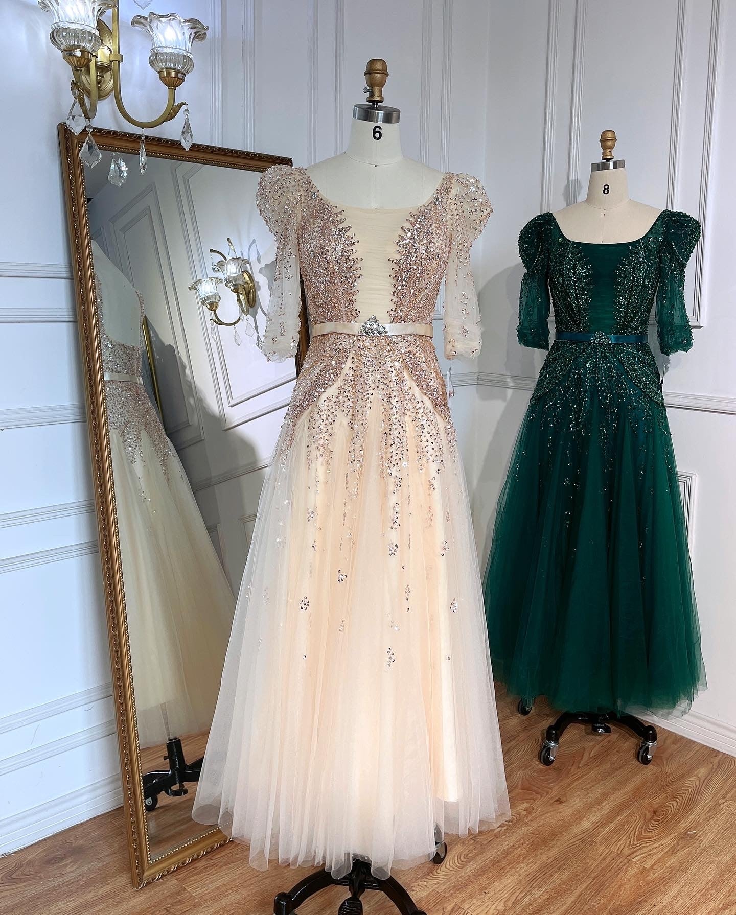 Serene Hill Blue Midi Evening Dress 2025 Luxury Dubai Muslim Ankle Length Arabic Short Wedding Formal Party Gown LA71631A - SERENE HILL