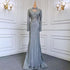 Serene Hill Blue Muslim Mermaid Elegant High Neck Evening Dresses Gowns Luxury Beaded 2025 For Women Party LA71742 - SERENE HILL