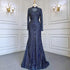 Serene Hill Blue Muslim Mermaid Elegant High Neck Evening Dresses Gowns Luxury Beaded 2025 For Women Party LA71742 - SERENE HILL