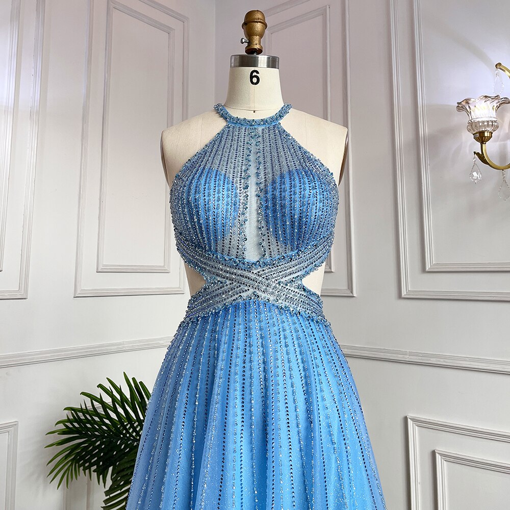 Serene Hill Blue Sexy A-Line 2025 Beaded Halter Graduation School Party Gown Celebrity Prom Dresses LA71882 Blue / 2 Serene Hill Blue Sexy A-Line 2025 Beaded Halter Graduation School Party Gown Celebrity Prom Dresses LA71882 Blue / 2