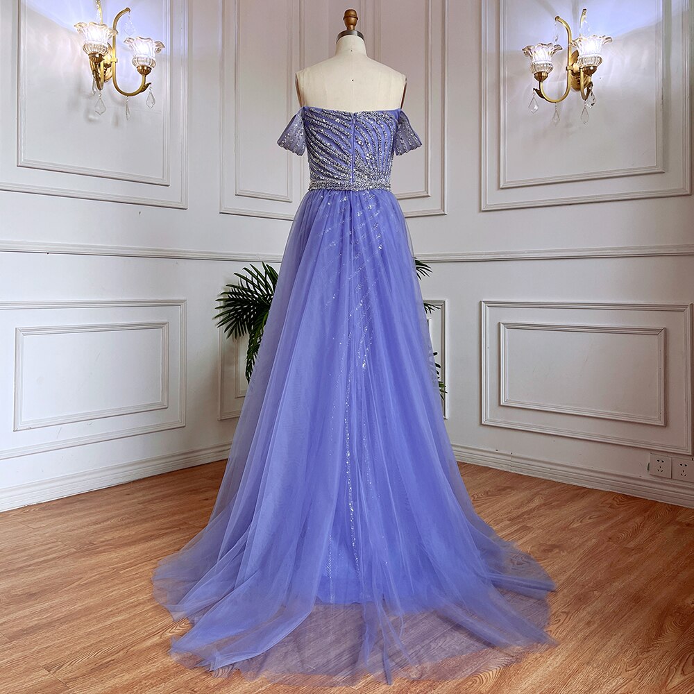 Serene Hill Blue Sexy Boat Neck Split Mermaid Elegant Beaded Arabic Evening Dresses Gowns For Woman Wedding Party 2025 LA71858 - SERENE HILL