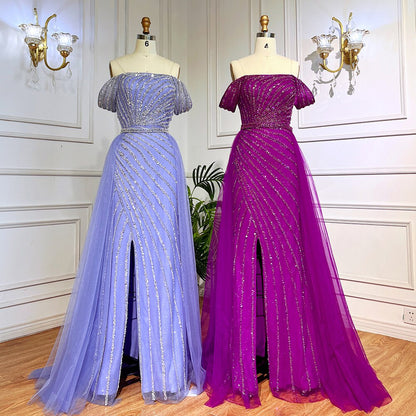 Serene Hill Blue Sexy Boat Neck Split Mermaid Elegant Beaded Arabic Evening Dresses Gowns For Woman Wedding Party 2025 LA71858 - SERENE HILL