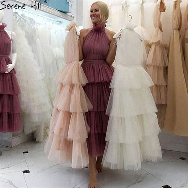 Serene Hill Blush Pink A-Line Evening Dresses Sleeveless Tiered Simple Ankle Length Formal Dress Design 2025 LA70700