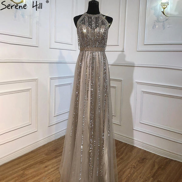 Serene Hill Brown Luxury A-Line Evening Dresses Gowns 2025 Beading Tassel Sexy For Woman Party LA71085
