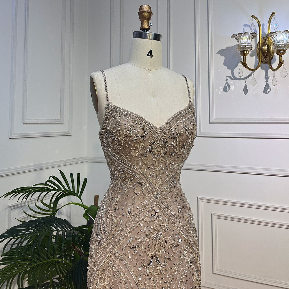 Luxury Feathers Champagne Evening Dresses for Wedding LA72025 - SERENE HILL