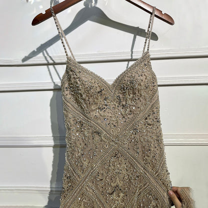 Luxury Feathers Champagne Evening Dresses for Wedding LA72025 - SERENE HILL