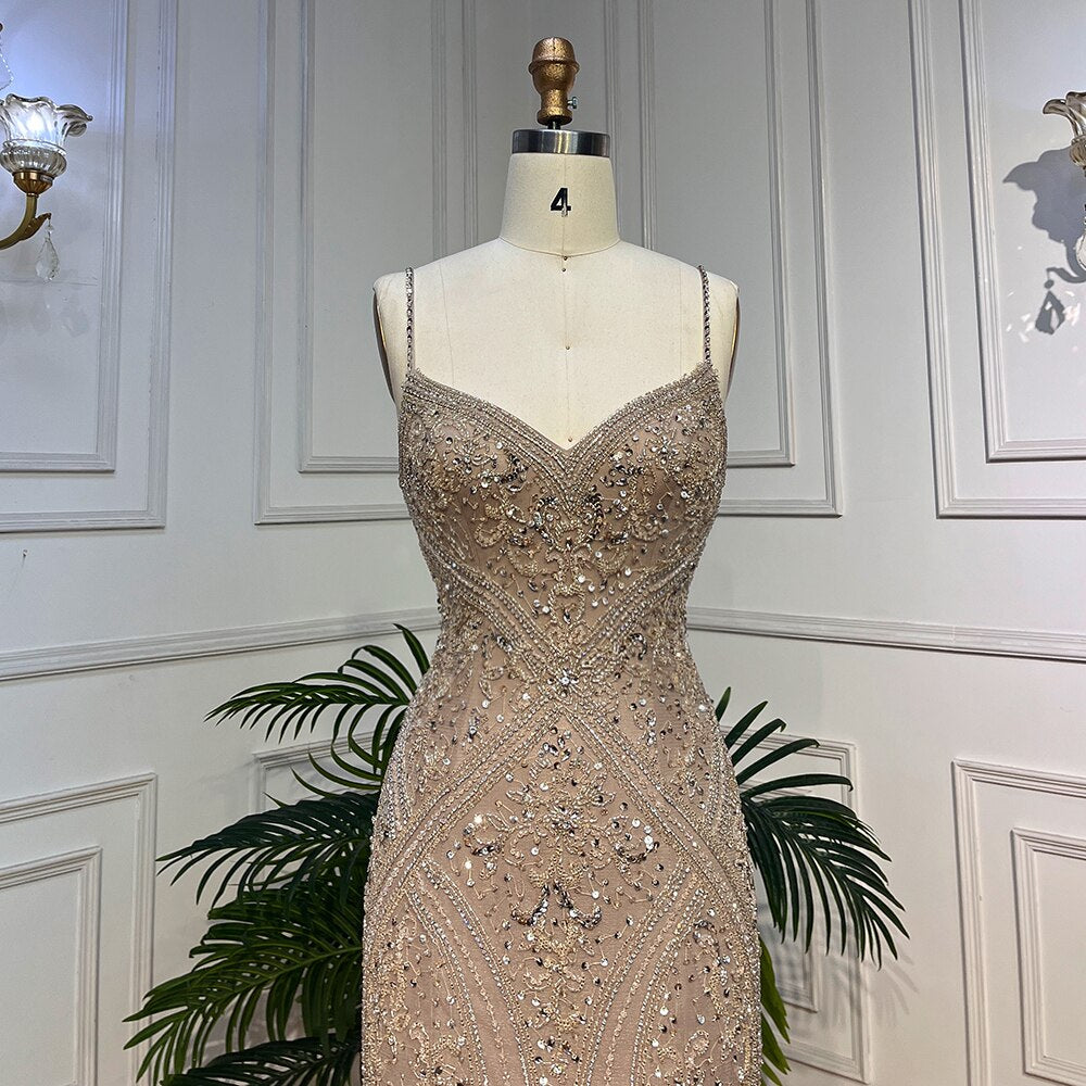 Luxury Feathers Champagne Evening Dresses for Wedding LA72025 - SERENE HILL