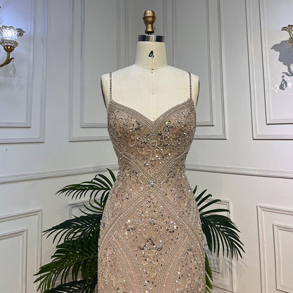 Luxury Feathers Champagne Evening Dresses for Wedding LA72025 - SERENE HILL