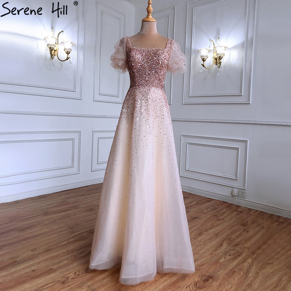 Serene Hill Champagne A-Line Sexy Evening Dresses Gowns 2025 Sparkle Beaded Lace Up For Women Party LA71153 - SERENE HILL