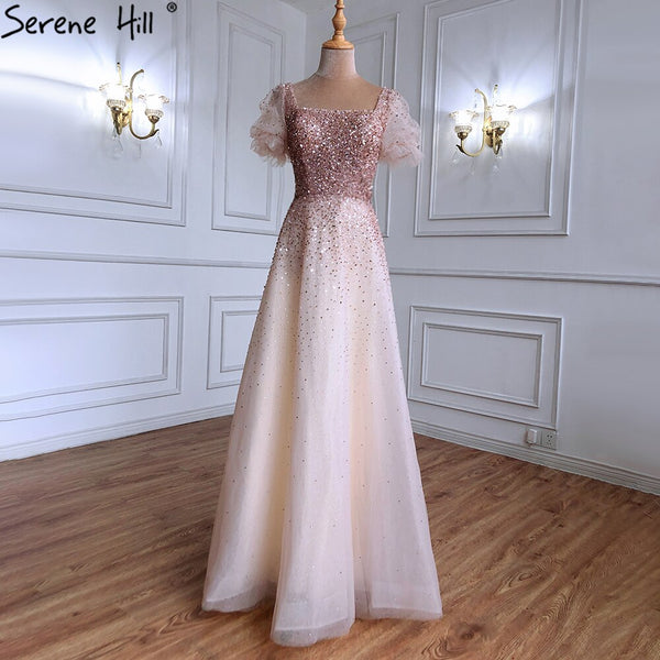 Serene Hill Champagne A-Line Sexy Evening Dresses Gowns 2025 Sparkle Beaded Lace Up For Women Party LA71153