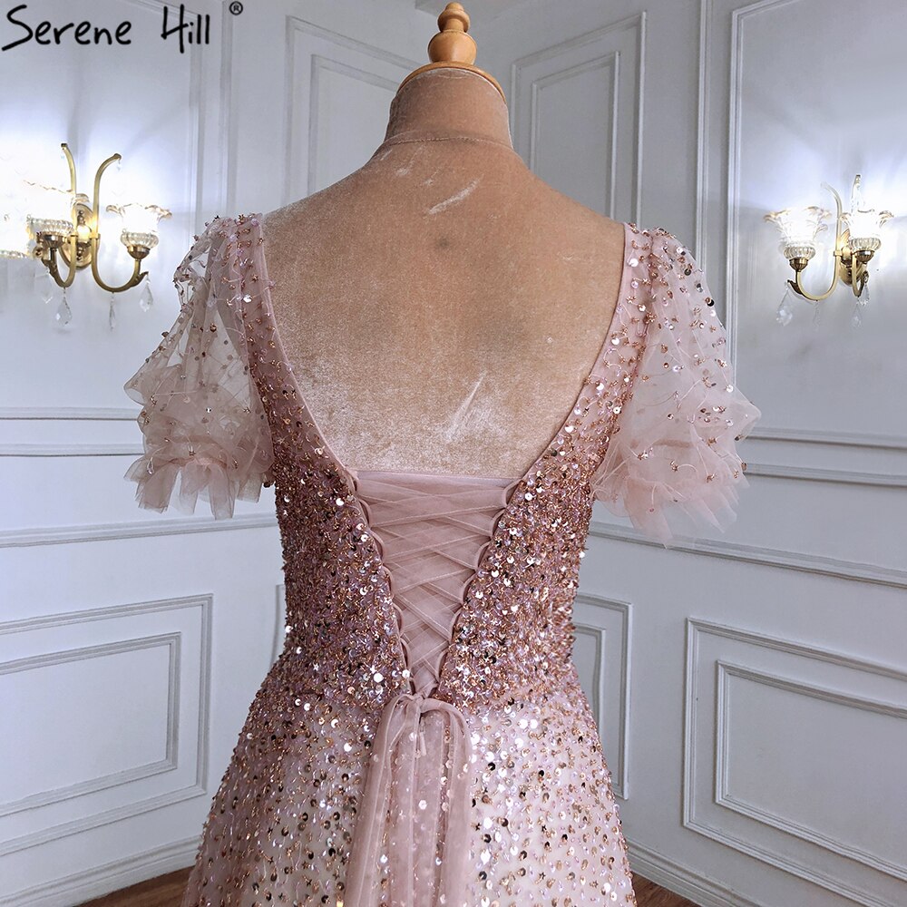 Serene Hill Champagne A-Line Sexy Evening Dresses Gowns 2025 Sparkle Beaded Lace Up For Women Party LA71153 - SERENE HILL