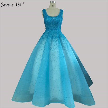 Serene Hill Champange A-Line Crystal Beaded Sexy Lace Up Luxury Dubai Evening Dresses Gowns For Women Wedding Party LA70232 - SERENE HILL
