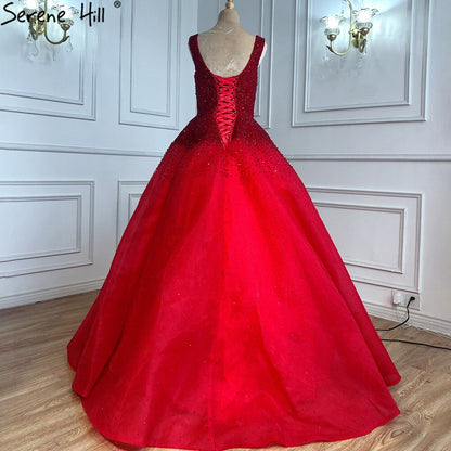 Serene Hill Champange A-Line Crystal Beaded Sexy Lace Up Luxury Dubai Evening Dresses Gowns For Women Wedding Party LA70232 - SERENE HILL