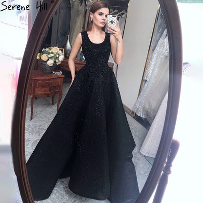 Serene Hill Champange A-Line Crystal Beaded Sexy Lace Up Luxury Dubai Evening Dresses Gowns For Women Wedding Party LA70232 - SERENE HILL