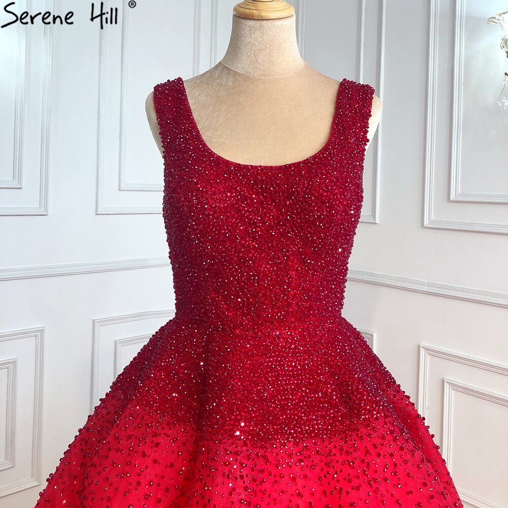 Serene Hill Champange A-Line Crystal Beaded Sexy Lace Up Luxury Dubai Evening Dresses Gowns For Women Wedding Party LA70232 - SERENE HILL