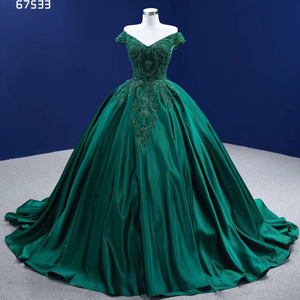 Serene Hill Dark Green High End Sexy Off Shoulder Luxury Lace Beaded Lace Up Bride Gowns Wedding Dress 2025 Custom Made HM67533 - SERENE HILL