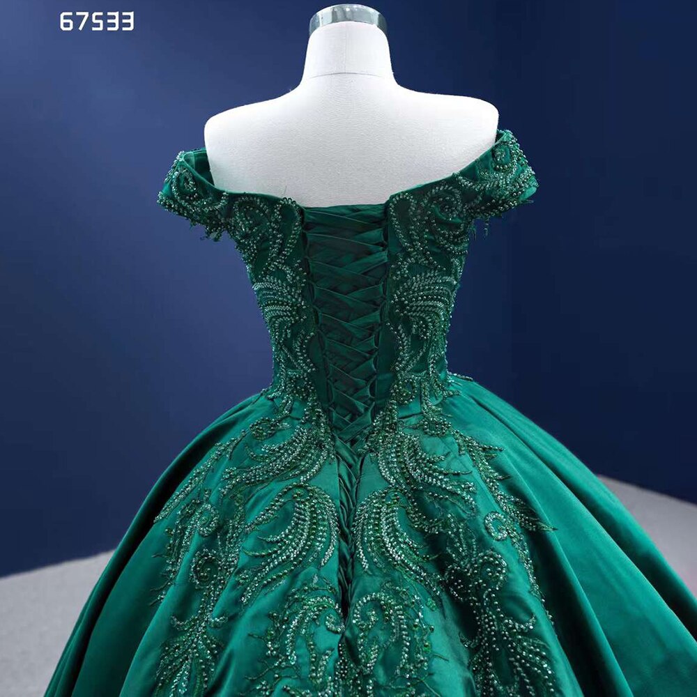 Serene Hill Dark Green High End Sexy Off Shoulder Luxury Lace Beaded Lace Up Bride Gowns Wedding Dress 2025 Custom Made HM67533 - SERENE HILL