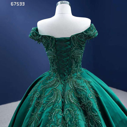 Serene Hill Dark Green High End Sexy Off Shoulder Luxury Lace Beaded Lace Up Bride Gowns Wedding Dress 2025 Custom Made HM67533 - SERENE HILL