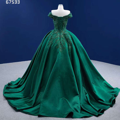 Serene Hill Dark Green High End Sexy Off Shoulder Luxury Lace Beaded Lace Up Bride Gowns Wedding Dress 2025 Custom Made HM67533 - SERENE HILL