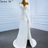 Serene Hill Designer White Satin Beaded Split Evening Dresses Gowns 2025 Mermaid Elegant =Sexy For Women Party HM67188 - SERENE HILL
