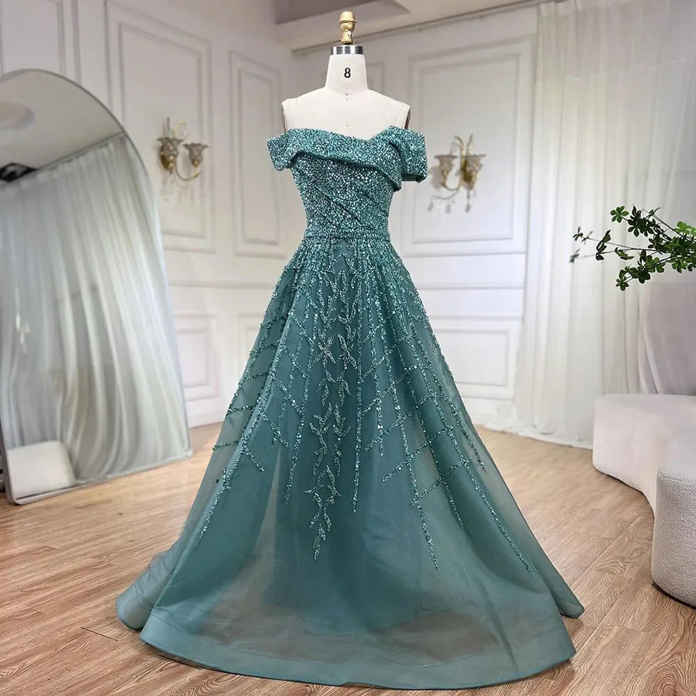 Serene Hill Elegant Black Beaded A-Line Evening Gown 2025 - Off-Shoulder Luxury Dress for Women - Long Party Dress LA72224 - SERENE HILL